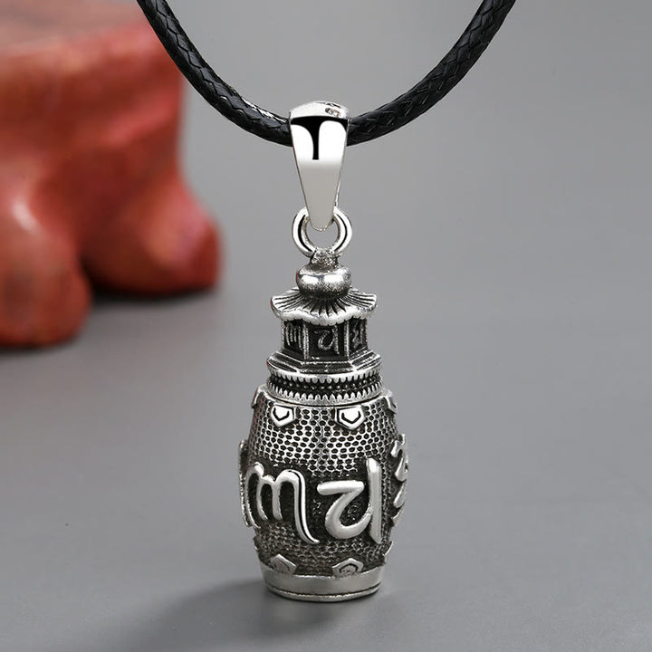 Collar con colgante de creatividad de cobre con Buddha Stones Om Mani Padme Hum - Collar con colgante de seis palabras verdaderas (con cuerda negra) - image 1