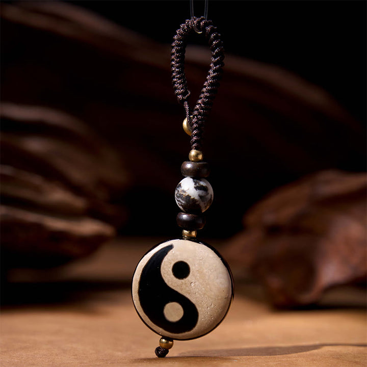 Llavero con cuentas de ágata natural Yin Yang Dzi con Buddha Stones