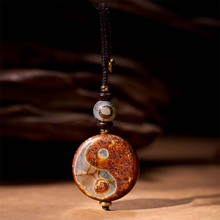 Llavero con cuentas de ágata natural Yin Yang Dzi con Buddha Stones