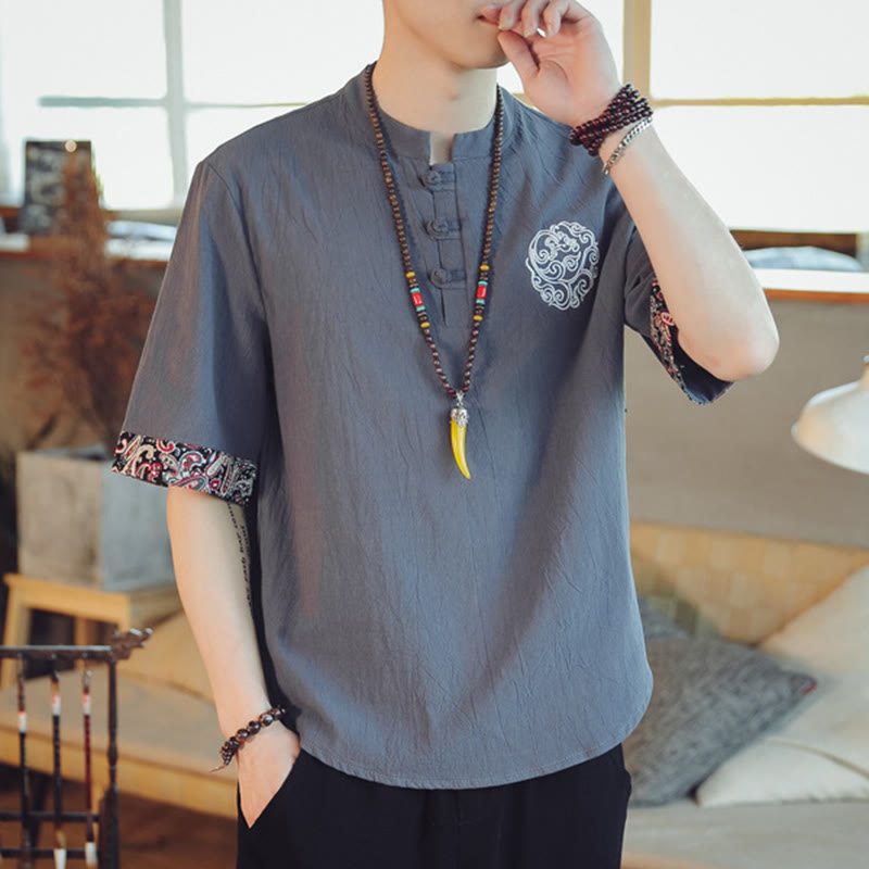 Camisa de manga corta para hombre con bordado de dragón y Buddha Stones, estilo chino Tang. - image 3