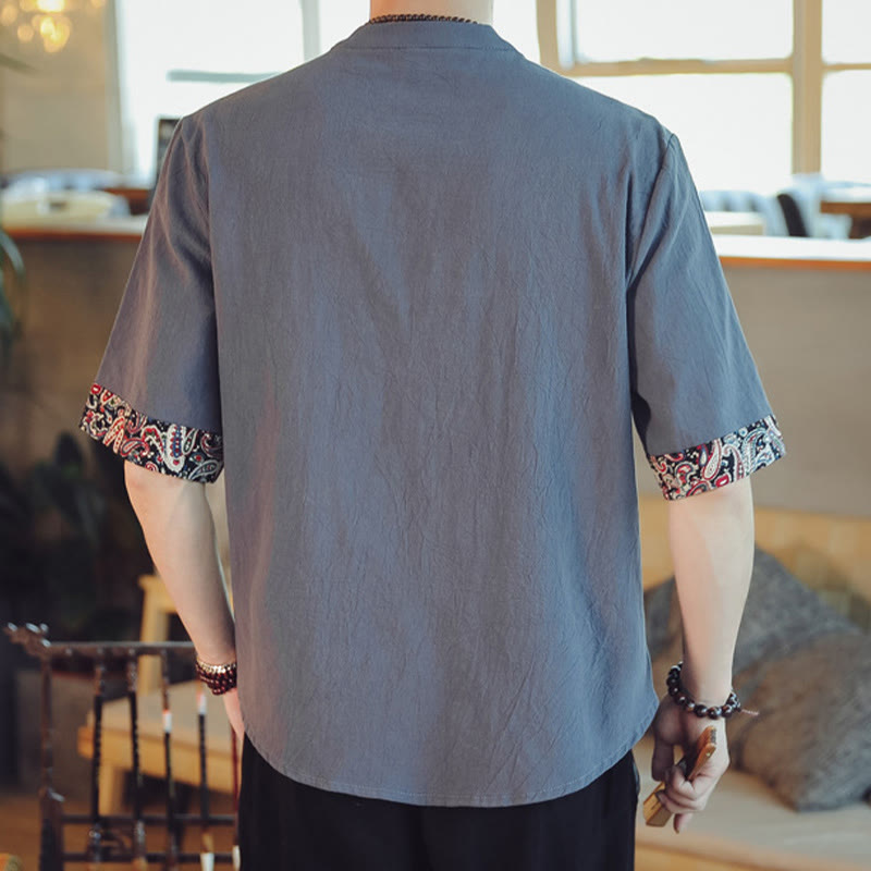 Camisa de manga corta para hombre con bordado de dragón y Buddha Stones, estilo chino Tang. - image 2