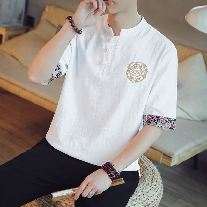 Camisa de manga corta para hombre con bordado de dragón y Buddha Stones, estilo chino Tang. - image 23