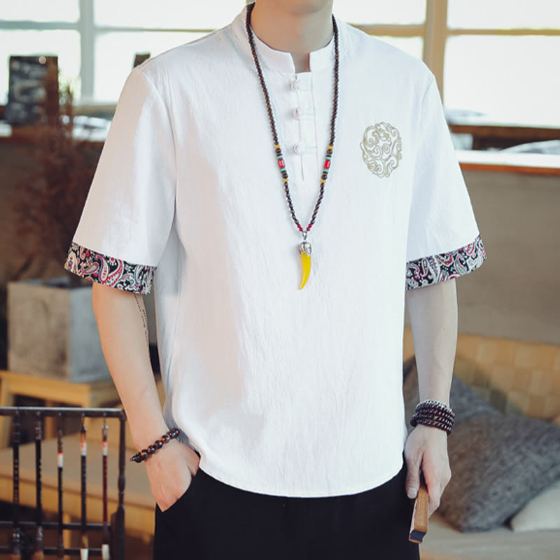 Camisa de manga corta para hombre con bordado de dragón y Buddha Stones, estilo chino Tang. - image 19