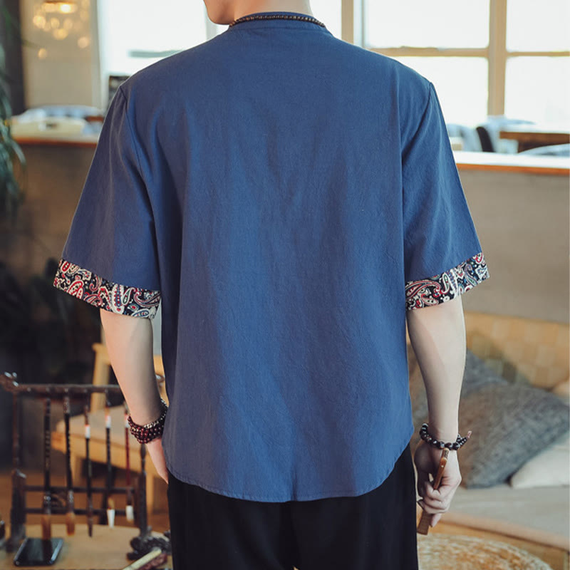 Camisa de manga corta para hombre con bordado de dragón y Buddha Stones, estilo chino Tang. - image 35