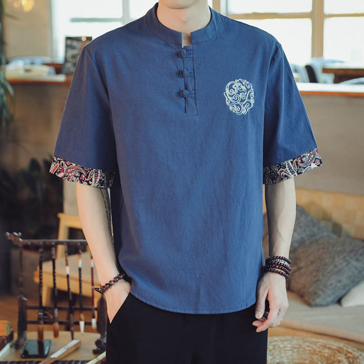 Camisa de manga corta para hombre con bordado de dragón y Buddha Stones, estilo chino Tang. - image 34
