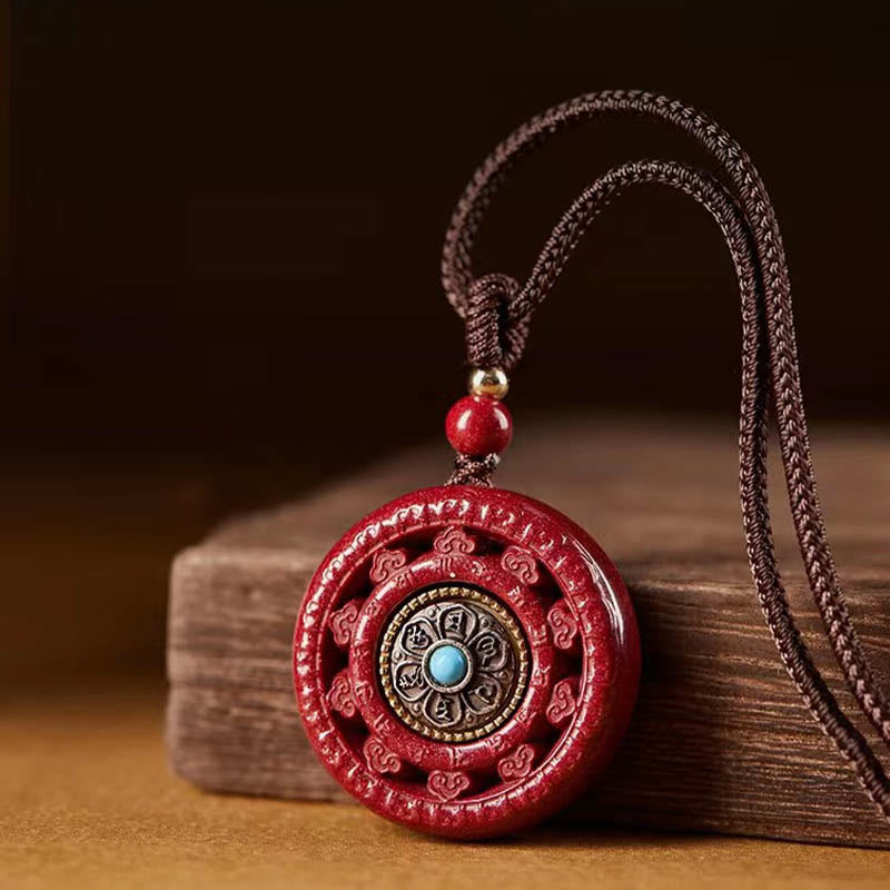 Colgante de collar giratorio con Buddha Stones cinabrio Om Mani Padme Hum bendición - image 3