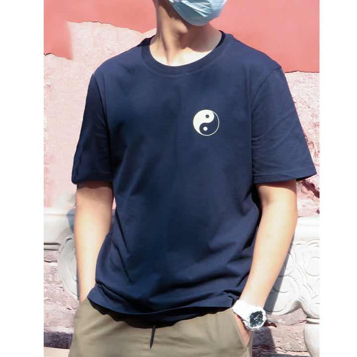 Buddha Stones Camiseta de algodón Yin Yang de manga corta con cuello redondo de verano para hombre - image 3