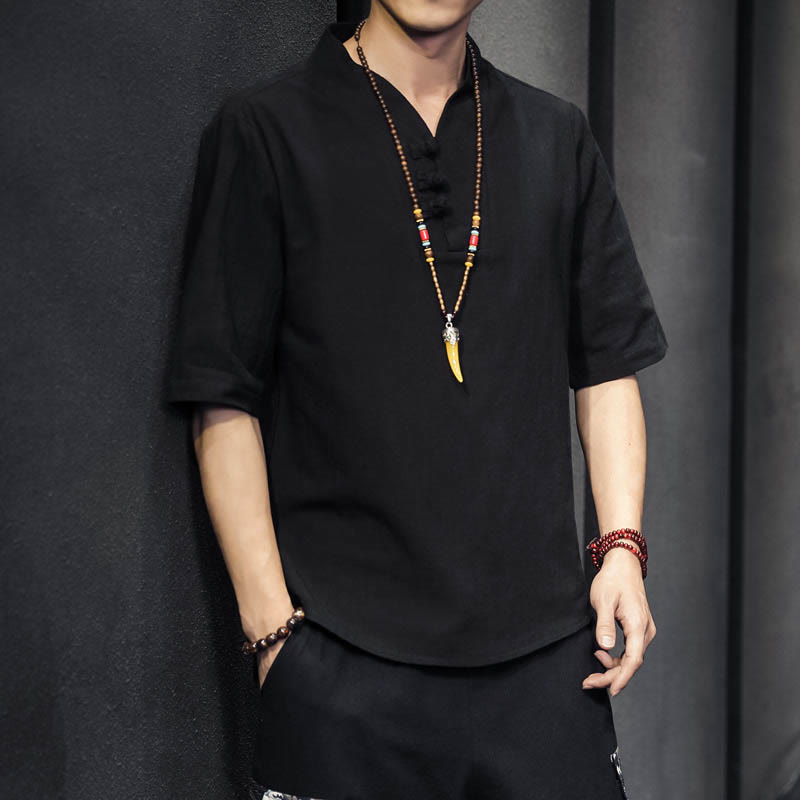 Camisa informal de verano de media manga con Buddha Stones , ropa de algodón para hombre - Negro - US/UK/AU46, EU56 (5XL) - image 9