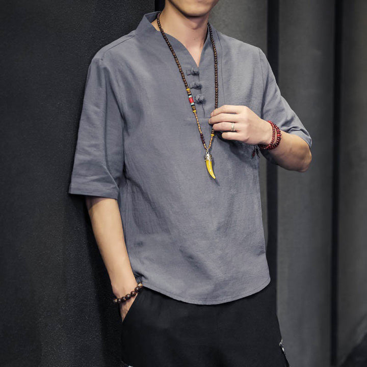 Camisa informal de verano de media manga con Buddha Stones , ropa de algodón para hombre - Gris - US/UK/AU46, EU56 (5XL) - image 17