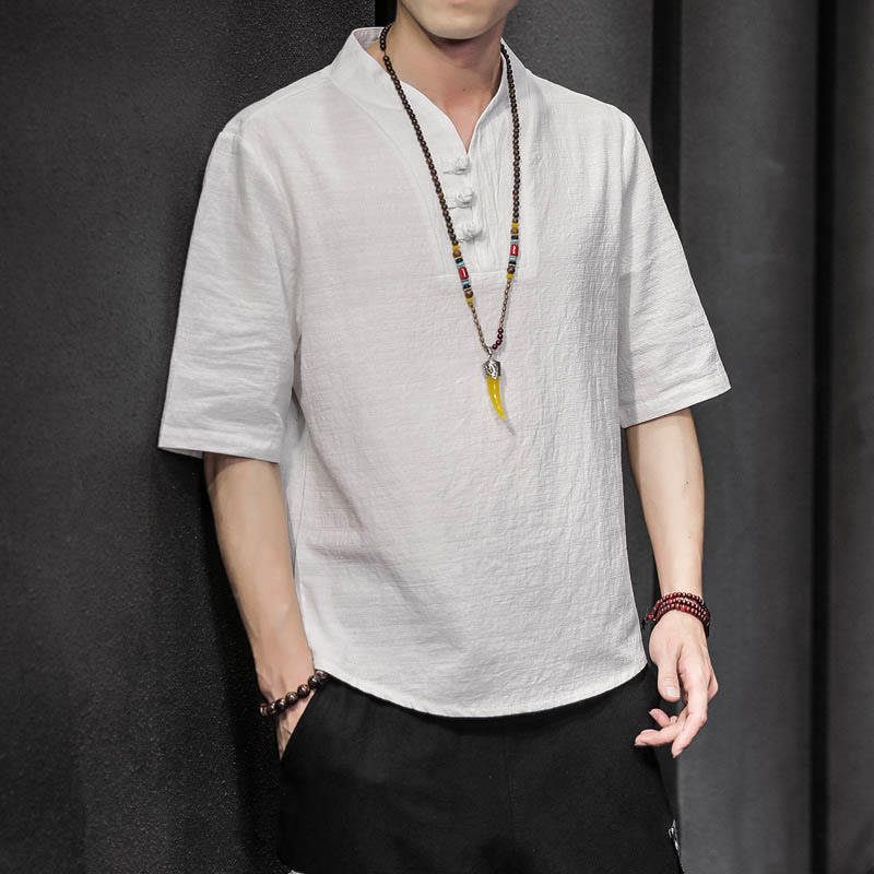 Camisa informal de verano de media manga con Buddha Stones , ropa de algodón para hombre - Blanco - US/UK/AU46, EU56 (5XL) - image 0