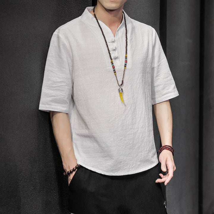Camisa informal de verano de media manga con Buddha Stones , ropa de algodón para hombre - Blanco - US/UK/AU46, EU56 (5XL) - image 0