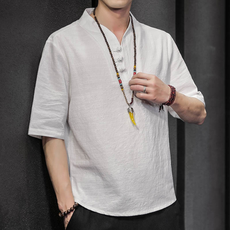 Camisa informal de verano de media manga con Buddha Stones , ropa de algodón para hombre - image 7
