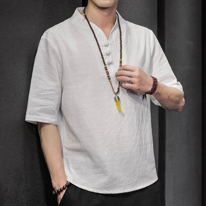 Camisa informal de verano de media manga con Buddha Stones , ropa de algodón para hombre - image 7
