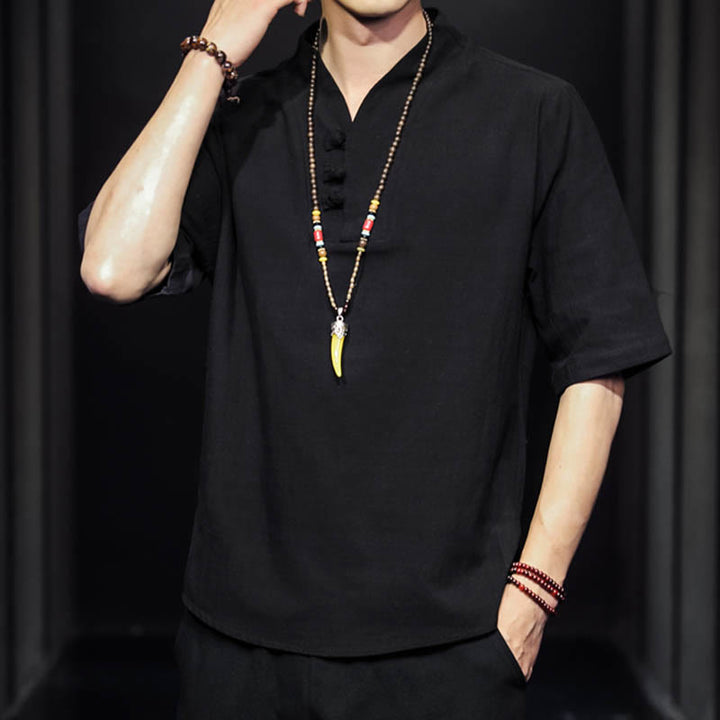 Camisa informal de verano de media manga con Buddha Stones , ropa de algodón para hombre - image 12