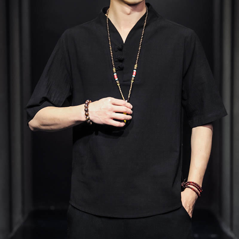 Camisa informal de verano de media manga con Buddha Stones , ropa de algodón para hombre - image 13