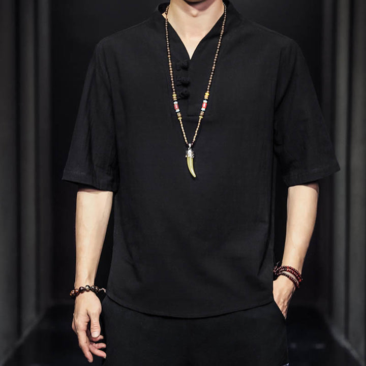 Camisa informal de verano de media manga con Buddha Stones , ropa de algodón para hombre - image 9