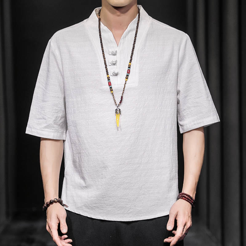 Camisa informal de verano de media manga con Buddha Stones , ropa de algodón para hombre - image 1