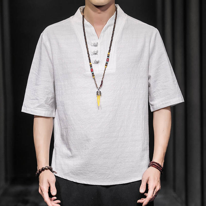 Camisa informal de verano de media manga con Buddha Stones , ropa de algodón para hombre - image 1