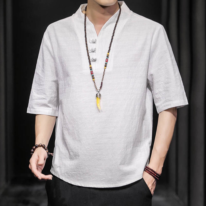 Camisa informal de verano de media manga con Buddha Stones , ropa de algodón para hombre - image 6