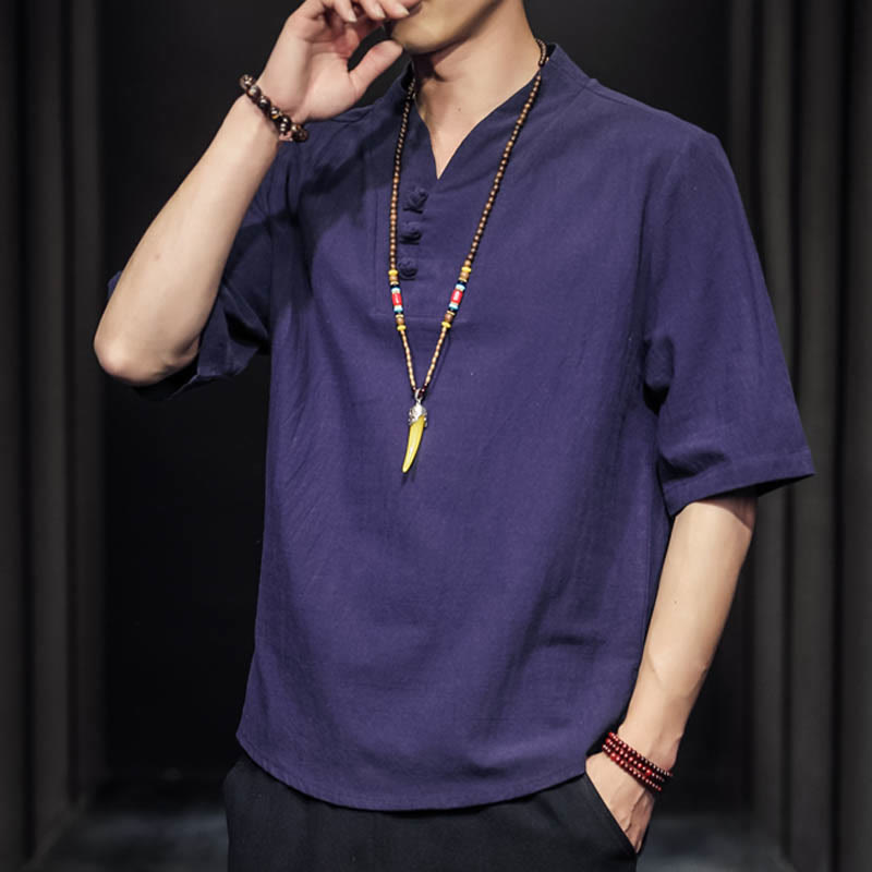 Camisa informal de verano de media manga con Buddha Stones , ropa de algodón para hombre - image 29