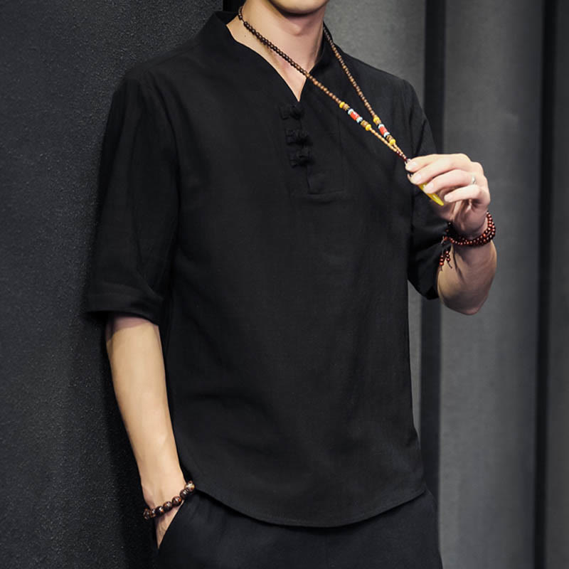 Camisa informal de verano de media manga con Buddha Stones , ropa de algodón para hombre - image 15