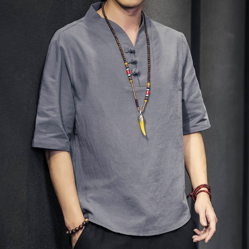 Camisa informal de verano de media manga con Buddha Stones , ropa de algodón para hombre - image 20