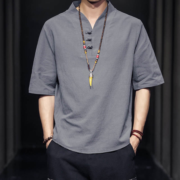 Camisa informal de verano de media manga con Buddha Stones , ropa de algodón para hombre - image 18