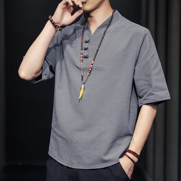 Camisa informal de verano de media manga con Buddha Stones , ropa de algodón para hombre - image 22