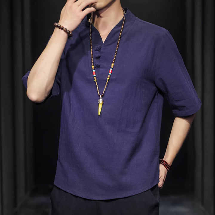 Camisa informal de verano de media manga con Buddha Stones , ropa de algodón para hombre - image 31