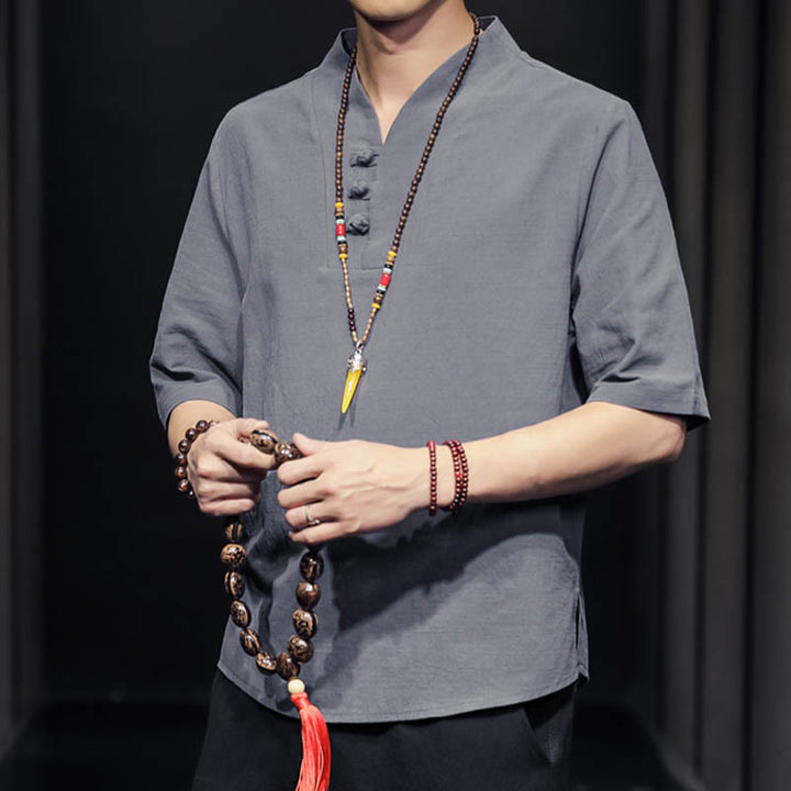 Camisa informal de verano de media manga con Buddha Stones , ropa de algodón para hombre - image 23