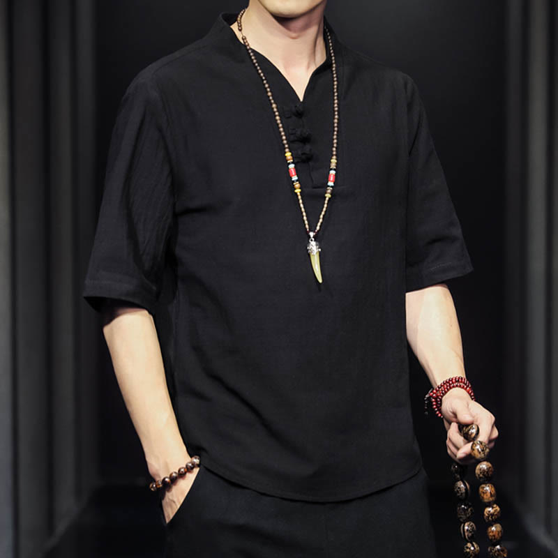 Camisa informal de verano de media manga con Buddha Stones , ropa de algodón para hombre - image 14
