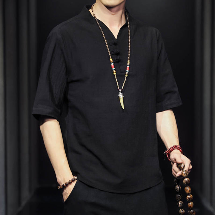 Camisa informal de verano de media manga con Buddha Stones , ropa de algodón para hombre - image 14