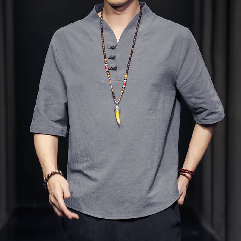Camisa informal de verano de media manga con Buddha Stones , ropa de algodón para hombre - image 21