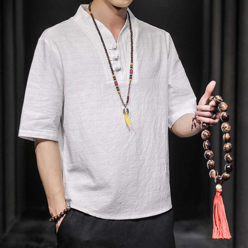 Camisa informal de verano de media manga con Buddha Stones , ropa de algodón para hombre - image 8