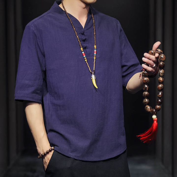 Camisa informal de verano de media manga con Buddha Stones , ropa de algodón para hombre - image 32