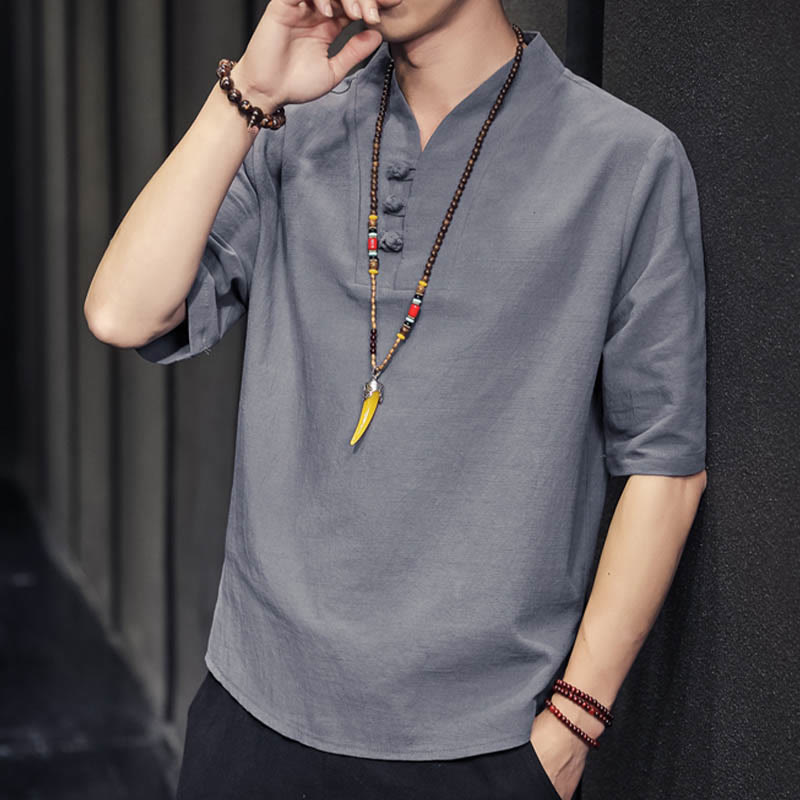 Camisa informal de verano de media manga con Buddha Stones , ropa de algodón para hombre - image 23