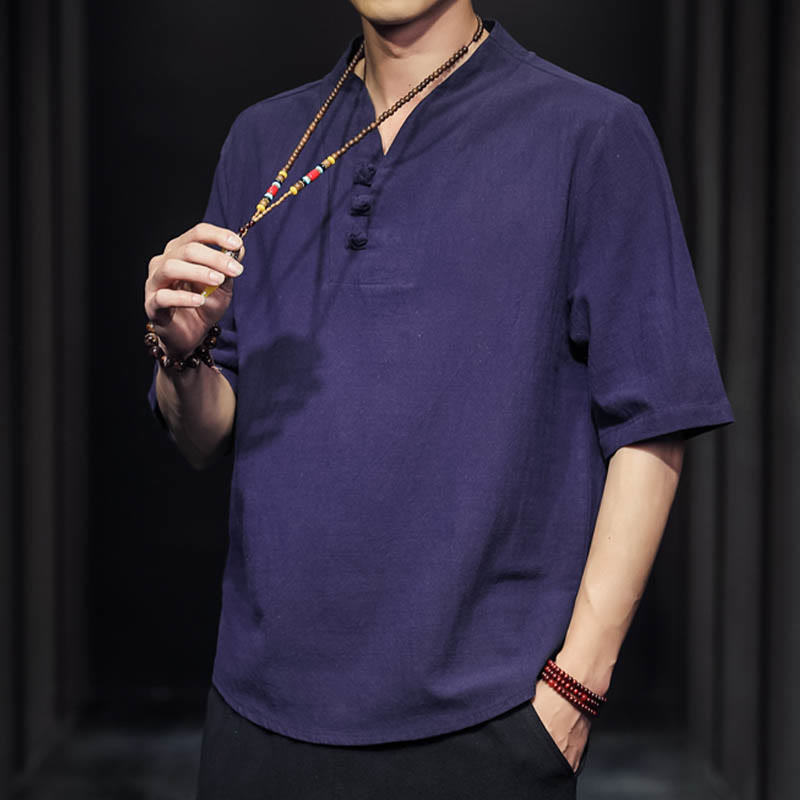 Camisa informal de verano de media manga con Buddha Stones , ropa de algodón para hombre - image 28