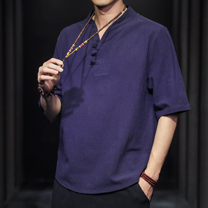 Camisa informal de verano de media manga con Buddha Stones , ropa de algodón para hombre - image 28