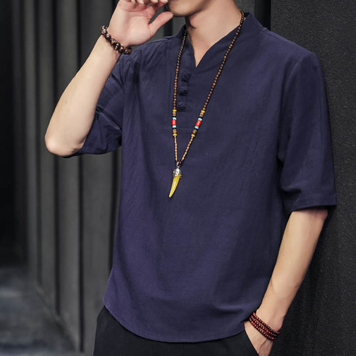 Camisa informal de verano de media manga con Buddha Stones , ropa de algodón para hombre - image 29