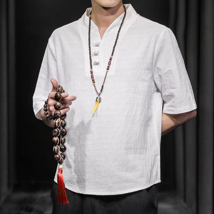 Camisa informal de verano de media manga con Buddha Stones , ropa de algodón para hombre - image 5