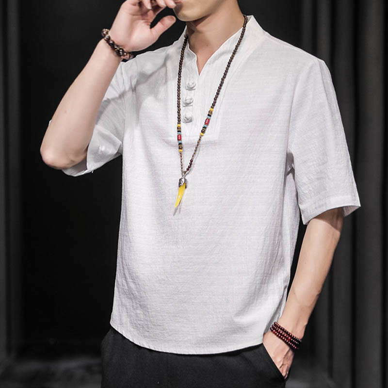 Camisa informal de verano de media manga con Buddha Stones , ropa de algodón para hombre - image 3