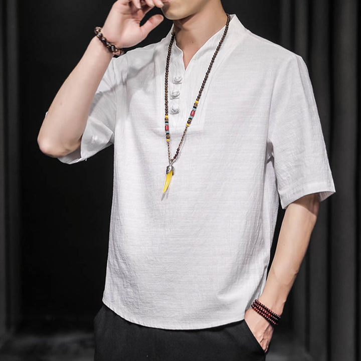 Camisa informal de verano de media manga con Buddha Stones , ropa de algodón para hombre - image 3