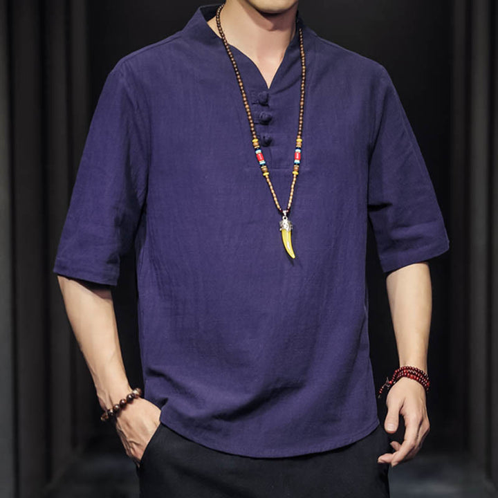 Camisa informal de verano de media manga con Buddha Stones , ropa de algodón para hombre - image 25