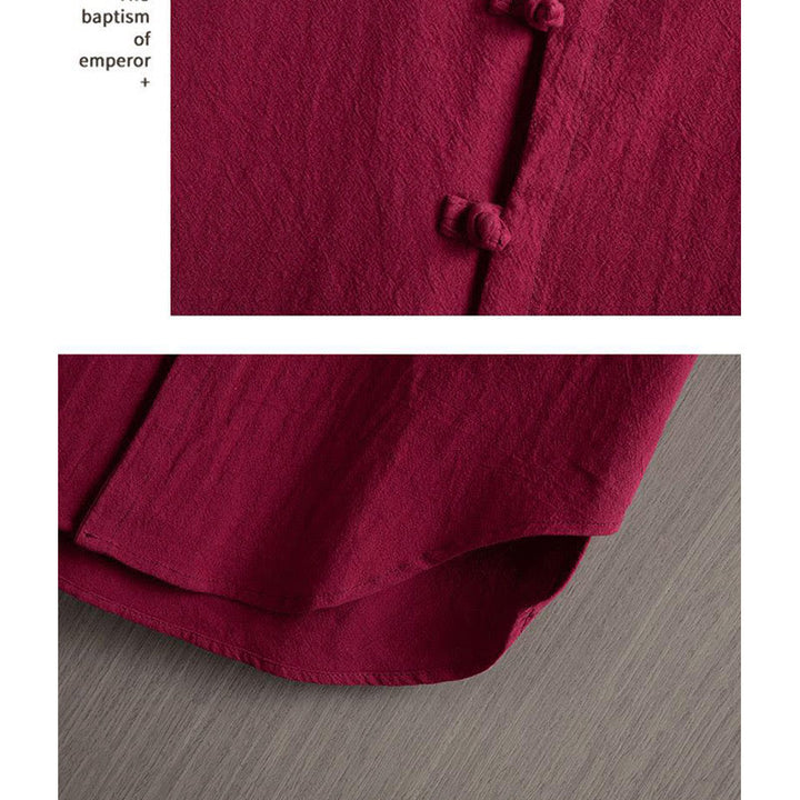 Buddha Stones Rana Botón Liso Chino Tang Traje Camisa De Manga Corta Algodón Lino Ropa De Hombre - image 4