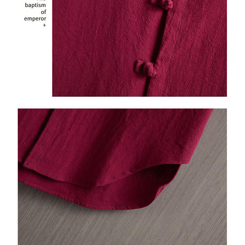 Buddha Stones Rana Botón Liso Chino Tang Traje Camisa De Manga Corta Algodón Lino Ropa De Hombre - image 4