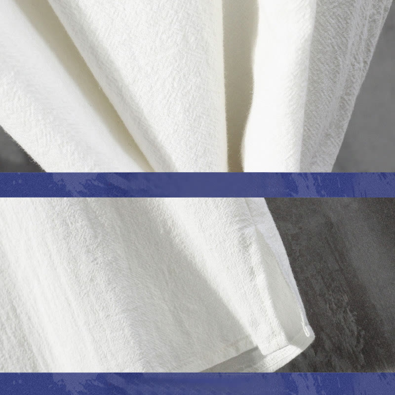 Buddha Stones Botón de Rana Color Liso Traje Tang Chino Camisa de Media Manga Ropa de Lino para Hombres - image 3