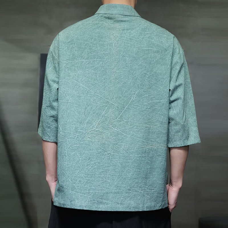 Buddha Stones Camisa de lino de algodón de media manga con botón de rana china para hombre - image 7