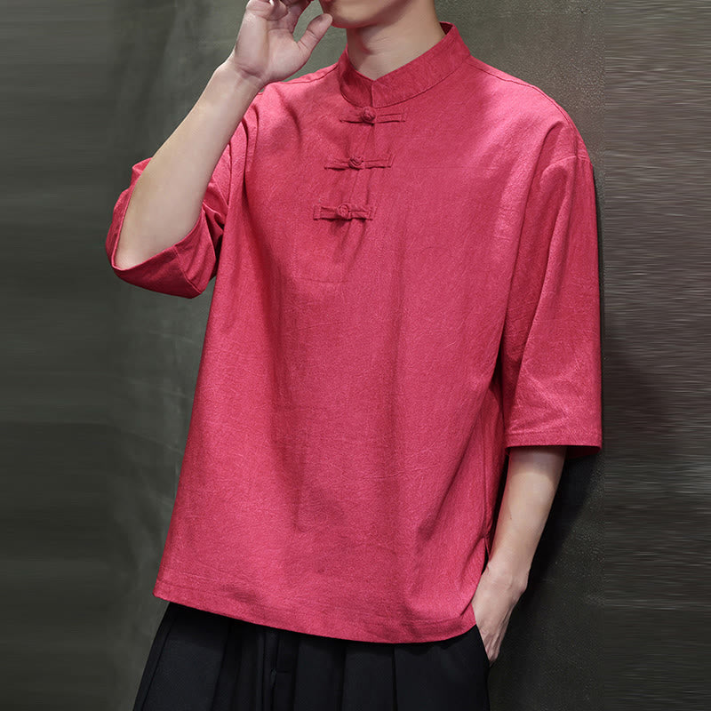 Buddha Stones Camisa de lino de algodón de media manga con botón de rana china para hombre - image 15