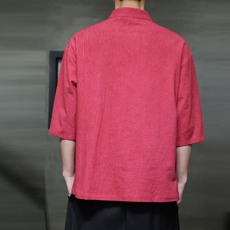 Buddha Stones Camisa de lino de algodón de media manga con botón de rana china para hombre - image 14