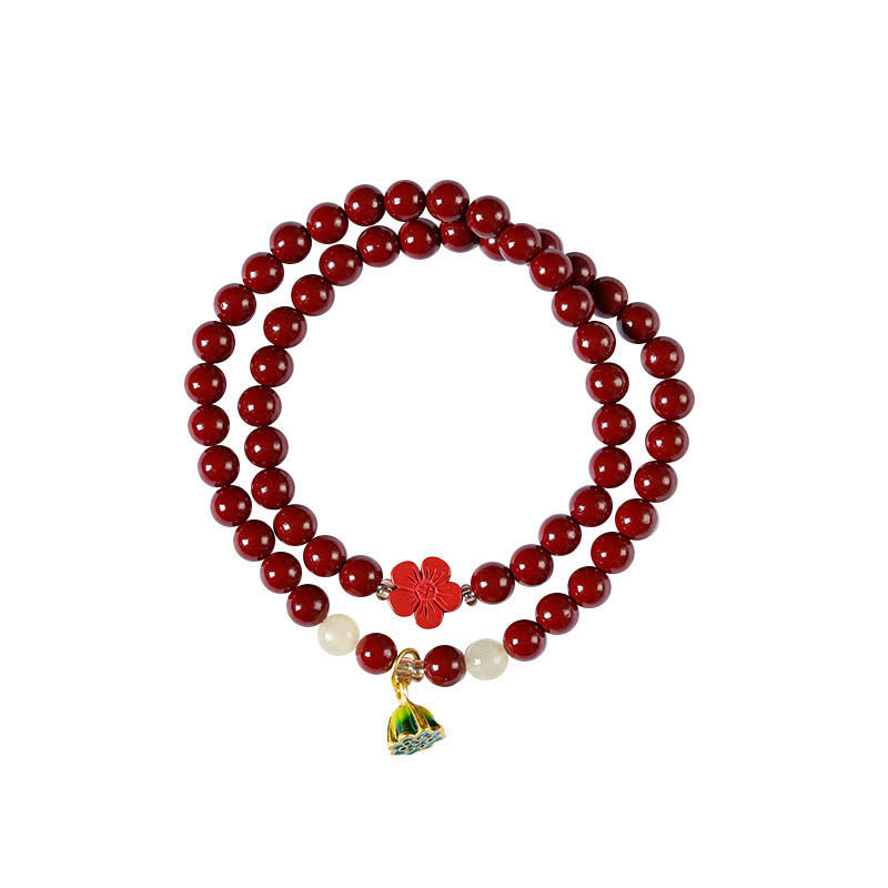 Pulsera de bendición con colgante de loto y cinabrio de Buddha Stones
